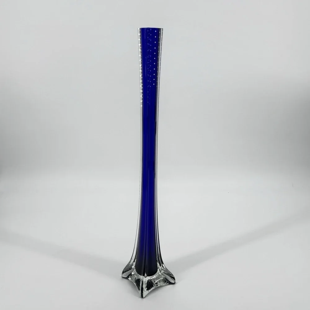 Vintage Snowflakes Cobalt Blue Art Glass Vase 20